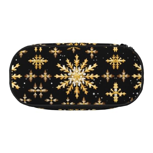 HJLUUFT Federmäppchen mit goldenem Weihnachts-Schneeflocken-Druck, einfaches, stabiles multifunktionales Federmäppchen, Bürobedarf-Organizer von HJLUUFT