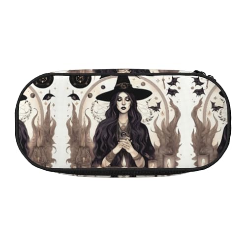 HJLUUFT Federmäppchen mit magischer Hexe, Bohemian-Zeichnung, einfaches stabiles multifunktionales Federmäppchen, Bürobedarf-Organizer von HJLUUFT
