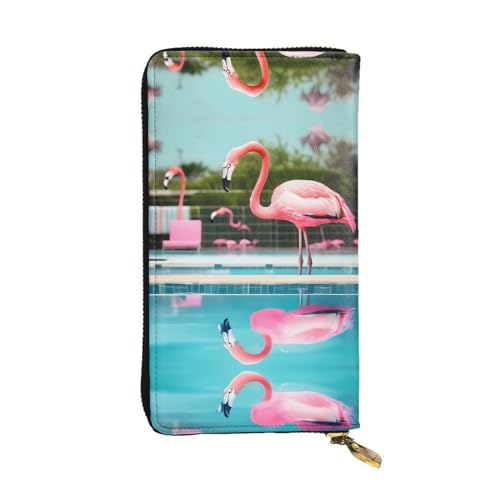 HJLUUFT Flamingo- und Schwimmbad-Damengeldbörse, stilvolle Damengeldbörse – Kunstleder, Metall-Reißverschluss, schlank und kompakt, Clutch-Geldbörse für Damen, Schwarz, Einheitsgröße, Classic von HJLUUFT