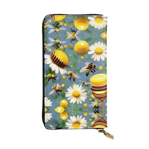 HJLUUFT Flying Bees Daisy Honey Damen-Geldbörse, stilvolle Damengeldbörse – Kunstleder, Metall-Reißverschluss, schlank und kompakt, Clutch-Geldbörse für Damen, Schwarz, Einheitsgröße, Classic von HJLUUFT