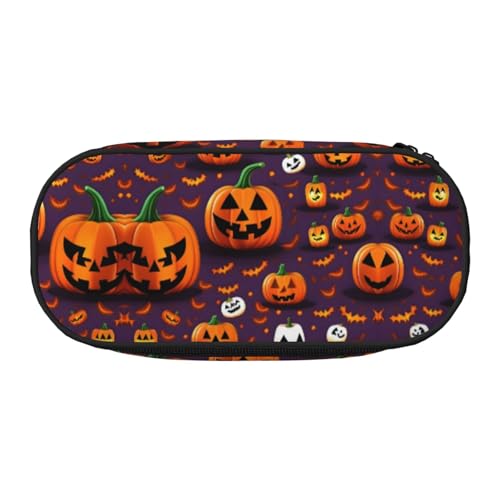 HJLUUFT Happy-Halloween-Day Make-up-Kosmetiktasche mit Aufdruck "Trick-or-Treat", Kawaii-Bleistift-Box, Gadget-Organizer-Tasche mit Reißverschluss von HJLUUFT