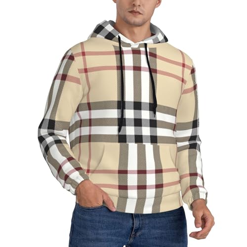 HJLUUFT Herren-Kapuzenpullover mit Kängurutasche, graues Karomuster, weich, lässig, Pullover mit Tasche, Schwarz , L von HJLUUFT