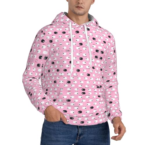 HJLUUFT Herren-Sweatshirt mit weißem Schaf auf Hintergrund, langärmelig, grafischer Pullover, Kapuzenpullover, lässiger Kapuzenpullover mit Kordelzug, Schwarz , XXL von HJLUUFT
