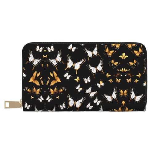 HJLUUFT Hunting Flying-Wild Stilvolle Damen Geldbörse - Kleine Clutch-Geldbörse mit Kunstleder und Metall-Reißverschluss, Gold, Weiß, Schmetterlinge, Schwarz, One Size, Klassisch von HJLUUFT