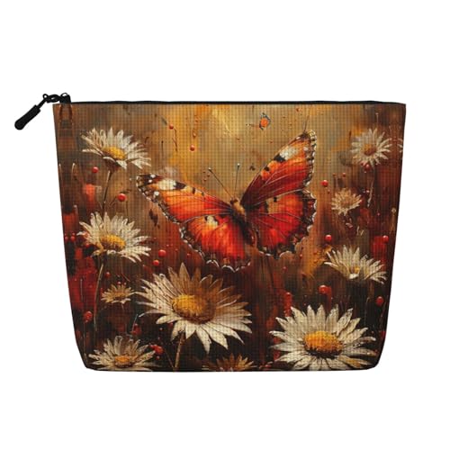 HJLUUFT Kosmetiktasche mit Gänseblümchen und roten Schmetterlingen, große Kapazität, Make-up-Tasche, Kulturbeutel für Damen, Schwarz, Einheitsgröße HJLUUFT Kosmetiktasche mit Gänseblümchen und roten Schmetterlingen, große Kapazität, Make-up-Tasche, Kulturbeutel für Damen, Schwarz, Einheitsgröße von HJLUUFT