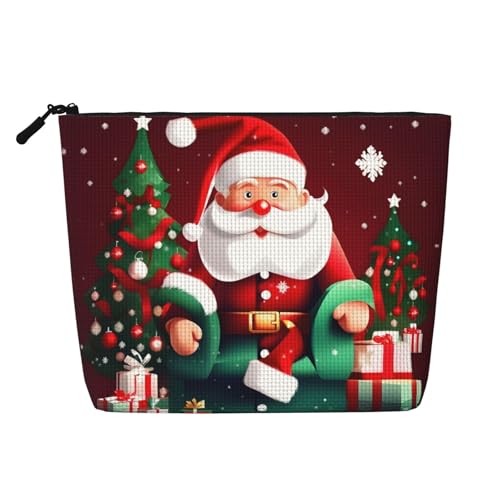 HJLUUFT Kosmetiktasche mit Weihnachtsmann-Motiv, mit Aufdruck "Merry Christmas", Reise-Kulturbeutel, Make-up-Tasche für Damen, Make-up-Organizer, Toilettenartikel-Zubehör, Schwarz, Einheitsgröße von HJLUUFT