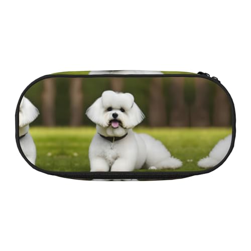 HJLUUFT Kosmetiktasche mit niedlichem Bichon-Frisé-Hunde-Aufdruck, Kawaii-Bleistift-Box, Gadget-Organizer, Tasche mit Reißverschluss von HJLUUFT