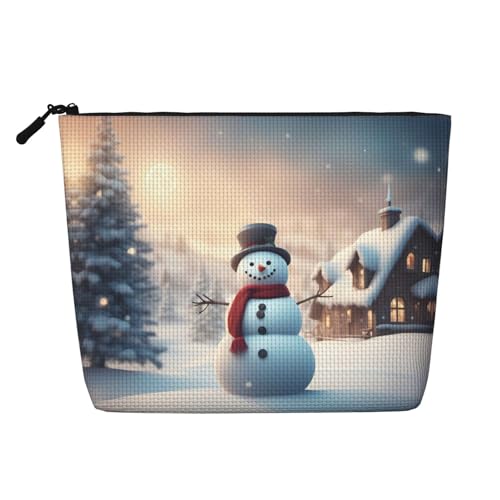 HJLUUFT Kosmetiktasche mit niedlichem Schneemann-Aufdruck, Reise-Kulturbeutel, Make-up-Tasche für Damen, Make-up-Organizer, Toilettenartikel-Zubehör, Schwarz, Einheitsgröße von HJLUUFT