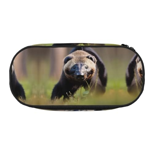 HJLUUFT Kosmetiktasche mit schwarzem und weißem Honigdachs-Aufdruck, Kawaii-Bleistift-Box, Gadget-Organizer, Tasche mit Reißverschluss von HJLUUFT