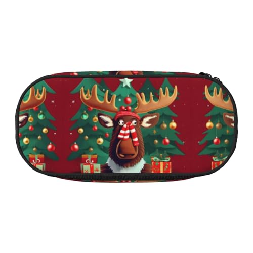 HJLUUFT Kosmetiktasche mit weihnachtlichem Elch-Aufdruck, für Schreibwaren, Kawaii-Bleistiftbox, Gadget-Organizer, Tasche mit Reißverschluss von HJLUUFT