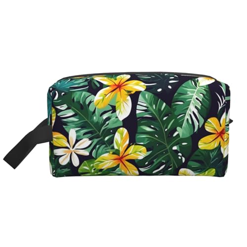 HJLUUFT Kulturbeutel mit tropischen Blättern und Blumen, für Männer und Frauen, Reise-Kulturbeutel, Organizer für Erwachsene, Tür, Zimmer, Weiss/opulenter Garten, Einheitsgröße von HJLUUFT