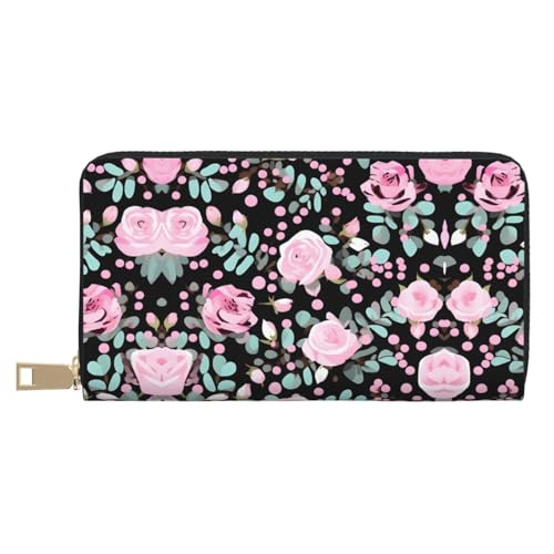 HJLUUFT Long Ears French Bulldog Stilvolle Damengeldbörse – kleine Clutch-Geldbörse mit Kunstleder und Metall-Reißverschluss, Niedlicher Leopardenmuster in Rosa und Rosa, One Size, Klassisch von HJLUUFT