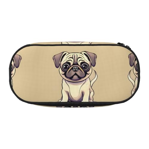 HJLUUFT Lustiges Federmäppchen mit Cartoon-Motiv Mops, Welpen, Hunde, einfaches, stabiles multifunktionales Federmäppchen, Bürobedarf-Organizer von HJLUUFT