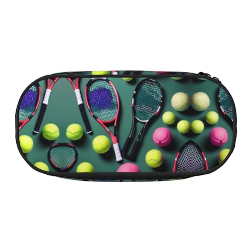 HJLUUFT Lustiges Federmäppchen mit Tennisschlägern und Tennisbällen, einfaches, stabiles multifunktionales Federmäppchen, Bürobedarf-Organizer von HJLUUFT