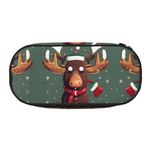 HJLUUFT Lustiges Federmäppchen mit Weihnachtsmotiv und Elchkopf-Aufdruck, einfaches, stabiles multifunktionales Federmäppchen, Bürobedarf-Organizer von HJLUUFT