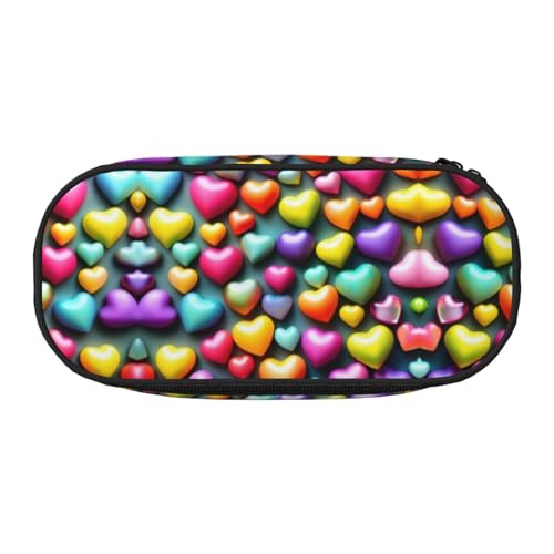 HJLUUFT Make-up-/Kosmetiktasche mit buntem Regenbogen-Herz-Aufdruck, Kawaii-Bleistift-Box, Gadget-Organizer-Tasche mit Reißverschluss von HJLUUFT