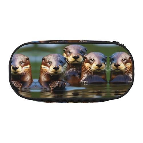 HJLUUFT Make-up-/Kosmetiktasche mit drei braunen Ottern, Kawaii-Bleistift-Box, Gadget-Organizer, Tasche mit Reißverschluss von HJLUUFT