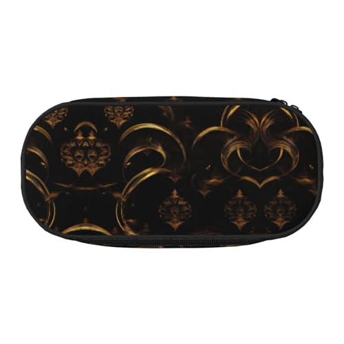 HJLUUFT Make-up-/Kosmetiktasche mit goldfarbenem und schwarzem Tapetendruck, Kawaii-Bleistift-Box, Gadget-Organizer-Tasche mit Reißverschluss von HJLUUFT