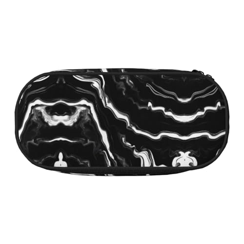 HJLUUFT Make-up-/Kosmetiktasche mit schwarzem und weißem Marmor-Aufdruck, Kawaii-Bleistift-Box, Gadget-Organizer-Tasche mit Reißverschluss von HJLUUFT