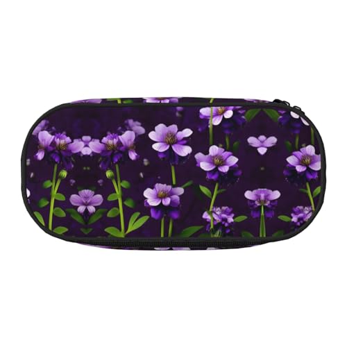 HJLUUFT Make-up-/Kosmetiktasche mit violettem Blumendruck, Kawaii-Bleistiftbox, Gadget-Organizer, Tasche mit Reißverschluss von HJLUUFT