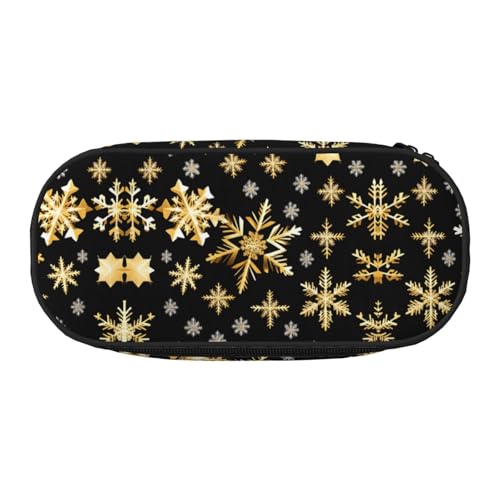 HJLUUFT Make-up-Kosmetiktasche, Motiv: Goldene Weihnachtsschneeflocken, Schreibwaren, Kawaii-Stiftebox, Gadget-Organizer, Tasche mit Reißverschluss von HJLUUFT