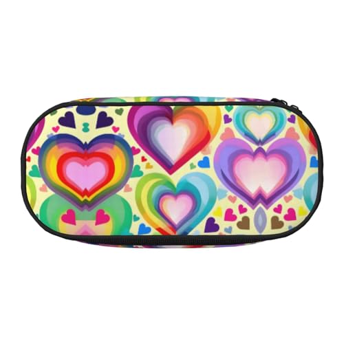 HJLUUFT Make-up-Kosmetiktasche, Motiv: Herzen in Regenbogenfarben, Kawaii-Bleistift-Box, Gadget-Organizer, Tasche mit Reißverschluss von HJLUUFT