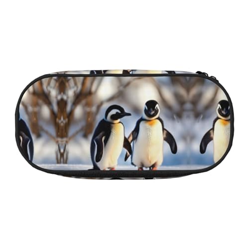 HJLUUFT Make-up-Kosmetiktasche, Motiv: Junge Pinguine mit Schnee-Aufdruck, Kawaii-Bleistift-Box, Gadget-Organizer-Tasche mit Reißverschluss von HJLUUFT