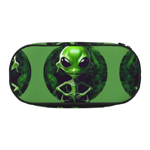 HJLUUFT Make-up-Kosmetiktasche mit Alien-Aufdruck, Kawaii-Stiftebox mit Reißverschluss, Grün von HJLUUFT