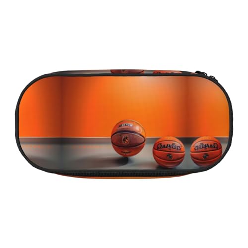 HJLUUFT Make-up-Kosmetiktasche mit Basketball, orangefarbener Druck, Kawaii-Bleistift-Box, Gadget-Organizer, Tasche mit Reißverschluss von HJLUUFT