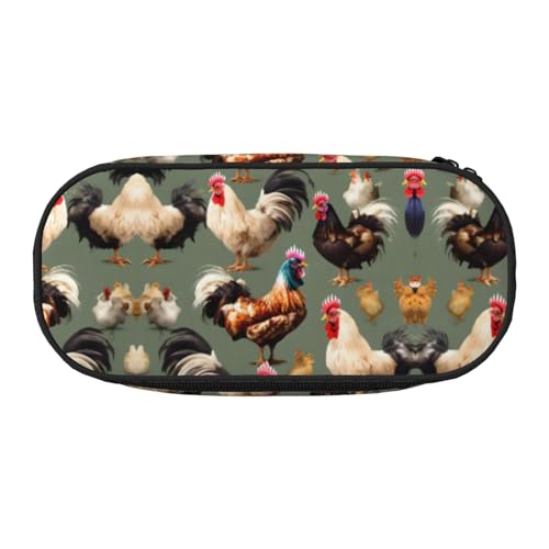 HJLUUFT Make-up-Kosmetiktasche mit Huhn- und Hahn-Aufdruck, Kawaii-Bleistift-Box, Gadget-Organizer-Tasche mit Reißverschluss von HJLUUFT
