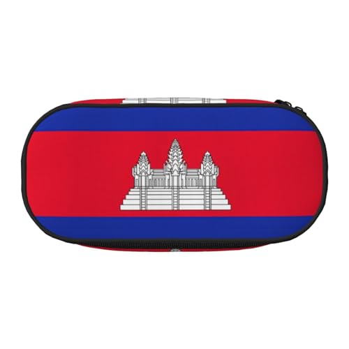 HJLUUFT Make-up-Kosmetiktasche mit Kambodscha-Flaggen-Druck, Kawaii-Bleistift-Box, Gadget-Organizer-Tasche mit Reißverschluss von HJLUUFT