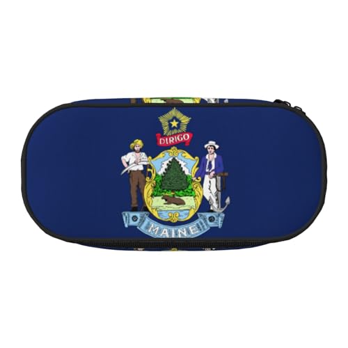 HJLUUFT Make-up-Kosmetiktasche mit Maine State Flagge, Schreibwaren, Kawaii, Federmäppchen, Gadget-Organizer, Tasche mit Reißverschluss von HJLUUFT