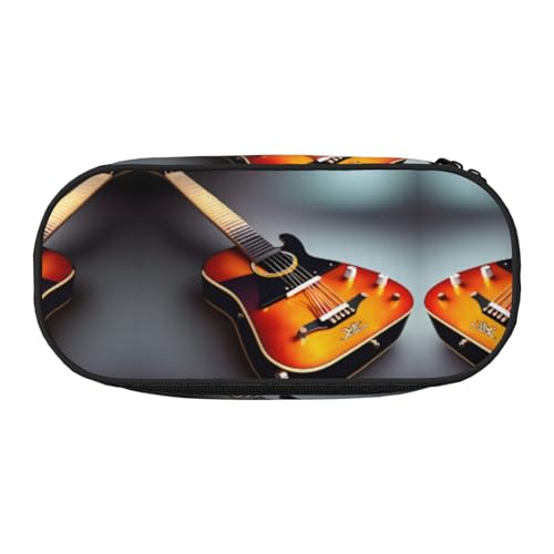 HJLUUFT Make-up-Kosmetiktasche mit Musikgitarre, Schreibwaren, Kawaii-Bleistift-Box, Gadget-Organizer-Tasche mit Reißverschluss, Schwarz, Einheitsgröße, Niedlich von HJLUUFT