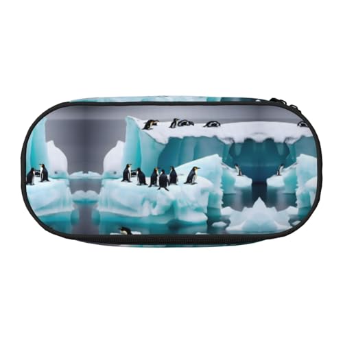 HJLUUFT Make-up-Kosmetiktasche mit Pinguine auf dem Eisberg, Kawaii-Bleistift-Box, Gadget-Organizer, Tasche mit Reißverschluss von HJLUUFT