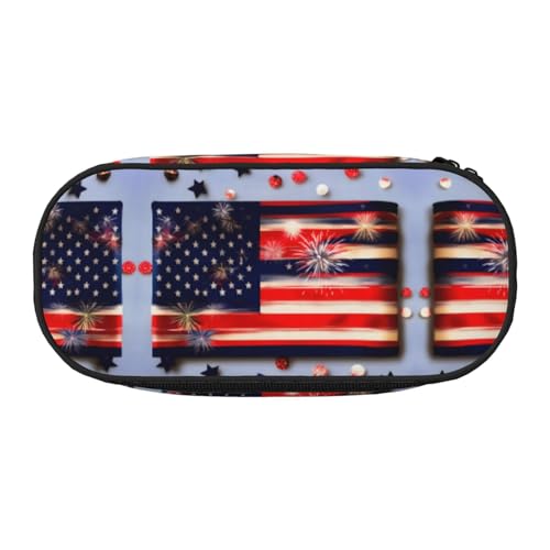 HJLUUFT Make-up-Kosmetiktasche mit amerikanischer Flagge, Motiv: Feuerwerk, 4. Juli, Schreibwaren, Kawaii, Stiftebox, Gadget-Organizer, Tasche mit Reißverschluss von HJLUUFT