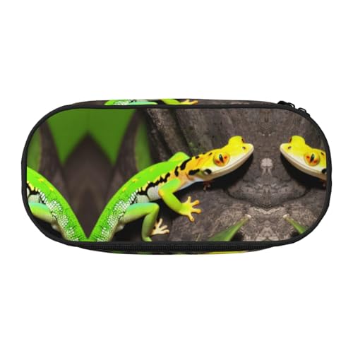 HJLUUFT Make-up-Kosmetiktasche mit grünem Geckos-Druck, Kawaii-Bleistift-Box, Gadget-Organizer-Tasche mit Reißverschluss von HJLUUFT