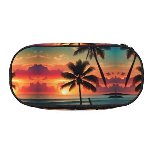 HJLUUFT Make-up-Kosmetiktasche mit tropischem Strandpalmenaufdruck, Kawaii-Bleistiftbox, Gadget-Organizer, Tasche mit Reißverschluss von HJLUUFT