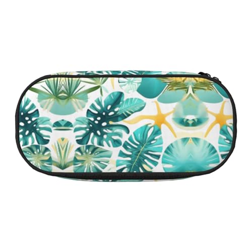 HJLUUFT Make-up-Kosmetiktasche mit tropischem Strandpflanzen-Motiv, Schreibwaren, Kawaii-Bleistift-Box, Gadget-Organizer-Tasche mit Reißverschluss von HJLUUFT
