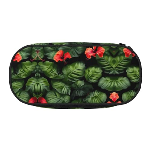 HJLUUFT Make-up-Kosmetiktasche mit tropischen Blumen und Blättern, Kawaii-Bleistift-Box, Gadget-Organizer, Tasche mit Reißverschluss von HJLUUFT