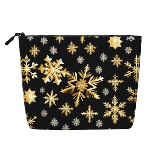 HJLUUFT Make-up-Tasche mit goldenem Weihnachtsschneeflocken-Druck, Reise-Kulturbeutel, Make-up-Tasche für Damen, Make-up-Organizer, Toilettenartikel-Zubehör, Schwarz, Einheitsgröße von HJLUUFT