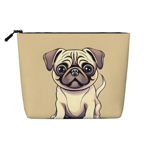 HJLUUFT Make-up-Tasche mit lustigem Cartoon-Mops-Motiv, Reise-Kulturbeutel, Make-up-Tasche für Damen, Make-up-Organizer, Toilettenartikel-Zubehör, Schwarz, Einheitsgröße von HJLUUFT