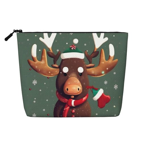 HJLUUFT Make-up-Tasche mit lustigem Elchkopf-Aufdruck, Reise-Kulturbeutel, Make-up-Tasche für Damen, Make-up-Organizer, Toilettenartikel-Zubehör, Schwarz, Einheitsgröße von HJLUUFT