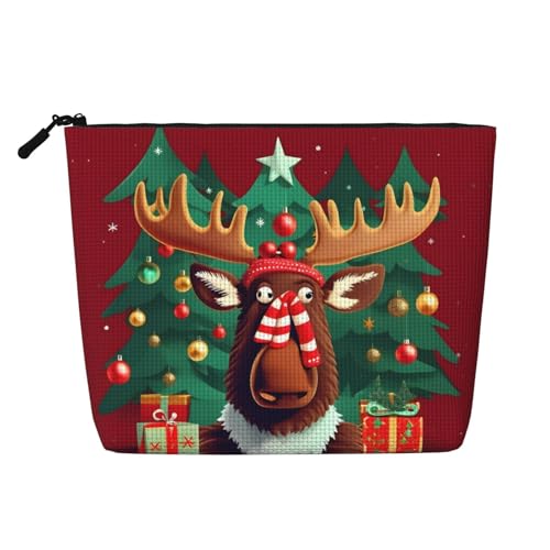 HJLUUFT Make-up-Tasche mit lustigem Weihnachtsmotiv und Elch-Aufdruck, Reise-Kulturbeutel, Make-up-Tasche für Damen, Make-up-Organizer, Toilettenartikel-Zubehör, Schwarz, Einheitsgröße von HJLUUFT