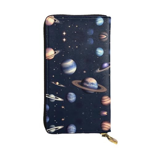 HJLUUFT Planet Stars and Milky Way Galaxy Damen-Geldbörse, stilvolle Damengeldbörse, Kunstleder, Metall-Reißverschluss, schlank und kompakt, Clutch-Geldbörse für Damen, Schwarz, Einheitsgröße, Classic von HJLUUFT