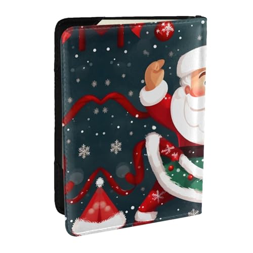 HJLUUFT Reisepasshülle aus Leder mit Aufschrift "Merry Christmas", Weihnachtsmann-Aufdruck, Reisepasshülle mit Kreditkartenfach, für Damen, Herren, Familienausweis, Reisen, Schwarz , Einheitsgröße von HJLUUFT