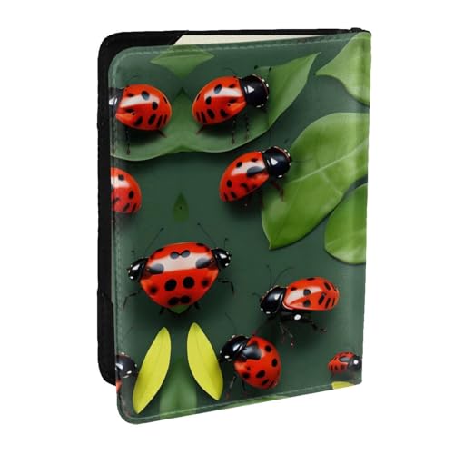 HJLUUFT Reisepasshülle aus Leder mit Blätter- und Marienkäfer-Aufdruck, für Herren und Damen, Reisepasshülle für Familie, Schwarz , Einheitsgröße von HJLUUFT