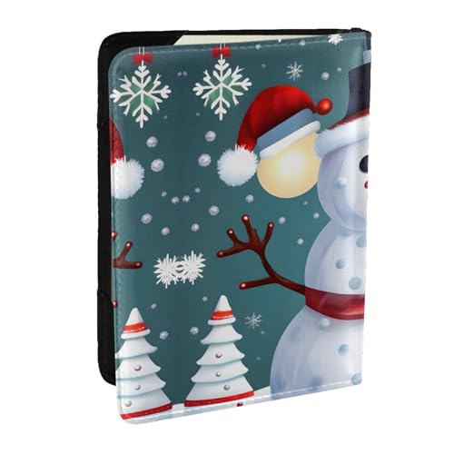 HJLUUFT Reisepasshülle aus Leder mit Weihnachtsmotiv "Happy Snowmans" für Männer und Frauen, Reisepasshülle für Familie, Schwarz , Einheitsgröße von HJLUUFT