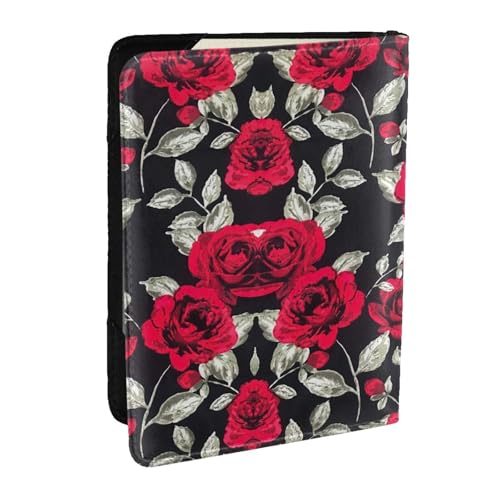 HJLUUFT Reisepasshülle aus Leder mit rotem Rosengarten für Männer und Frauen, Reisebrieftasche, Reisepasshülle für Familie von HJLUUFT