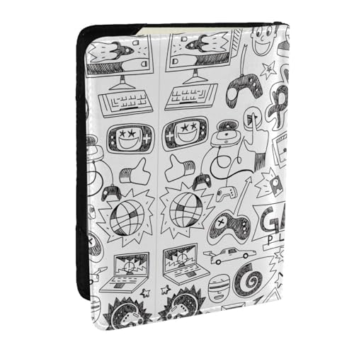 HJLUUFT Reisepasshülle mit Videospiel-Aufdruck für Jungen, Leder, Reisepasshülle mit Kreditkartenfach für Damen, Herren, Familienausweis, Reisen, Schwarz , Einheitsgröße von HJLUUFT
