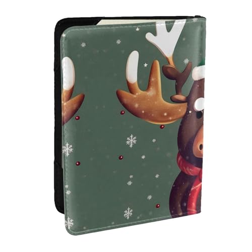 HJLUUFT Reisepasshülle mit lustigem Weihnachts-Elchkopf-Druck, Leder, Reisepasshülle mit Kreditkartenfach für Damen, Herren, Familienausweis, Reisen, Schwarz , Einheitsgröße von HJLUUFT